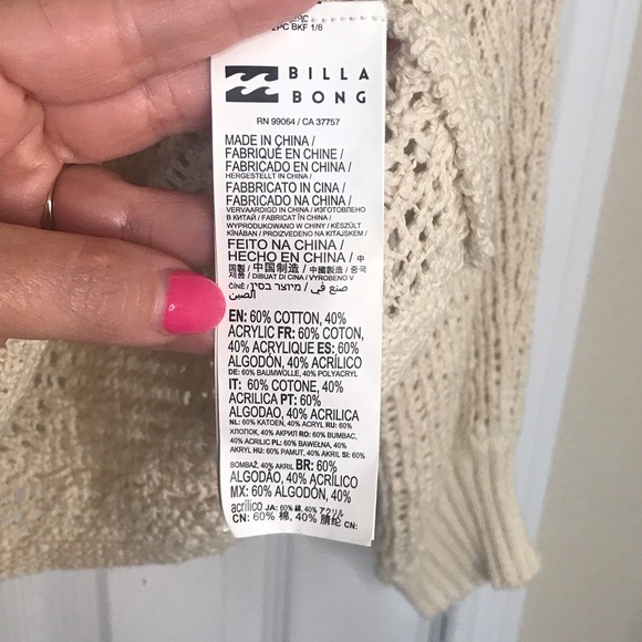 Billabong Crew Neck Cream Knit Sweater - Picture 7 of 7